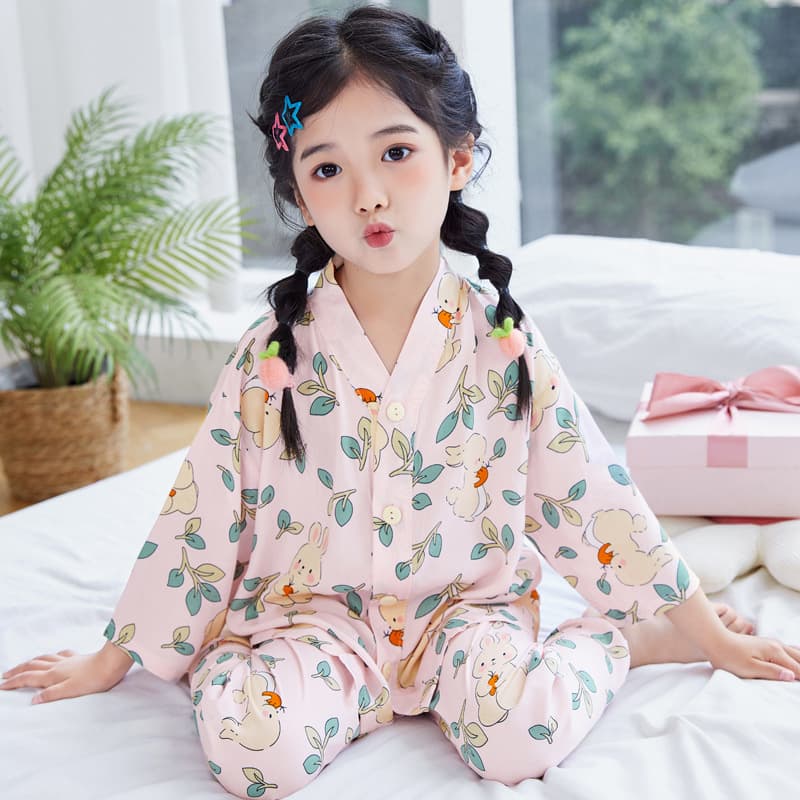 Summer Thin Children's Cotton Silk Pajamas Seven-point Sleeve Home Clothes suit Simple Baby Boys and Girls Middle-aged Children