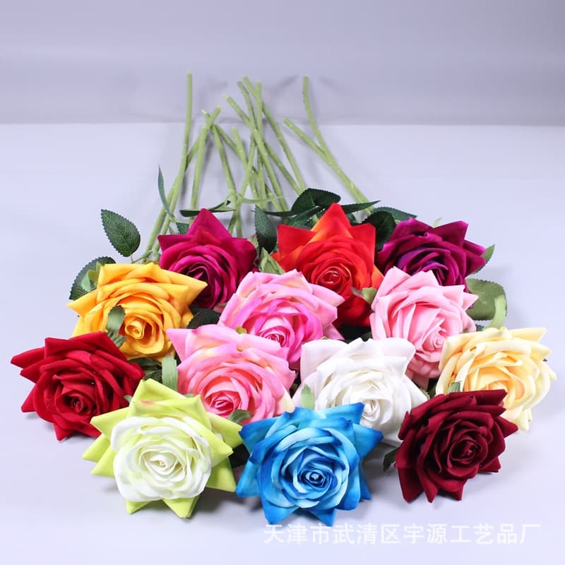 Single Stem Velvet Rose Artificial Flower for Home Decor, Photo Prop, Bridal Bouquet