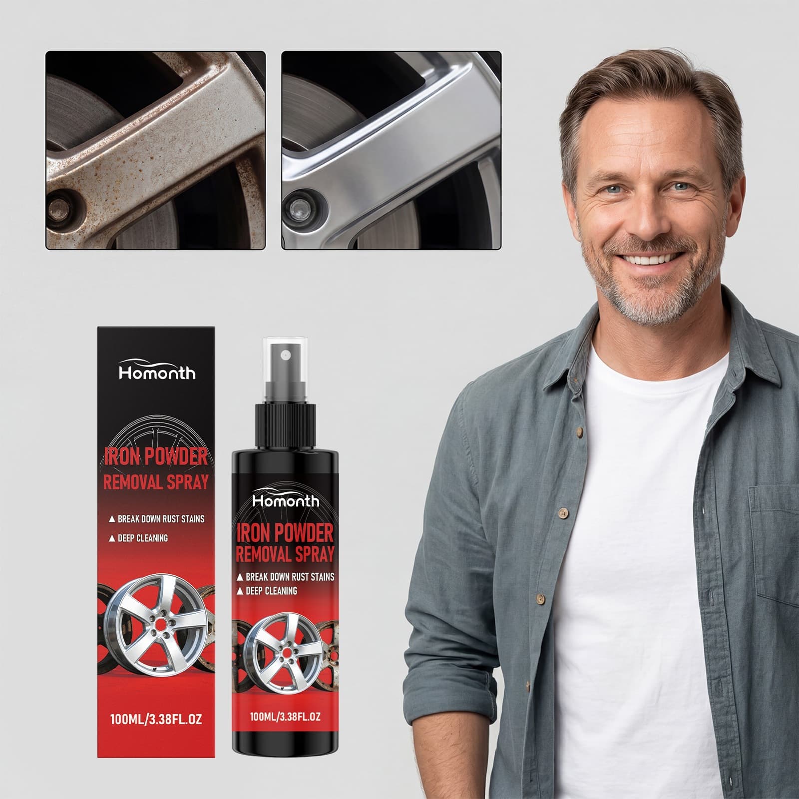 HOMONTH Iron Powder Cleaning Spray Neutral Car Paint Cleaner for Paint and Wheels Rust and Yellow Spot Removal