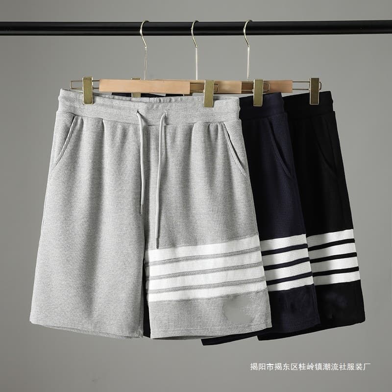 Four-Stripe Shorts Men's Summer New Waffle Trendy Men's Sports Casual Five-Point Pants Men's Clothing Cross-Border Foreign Trade