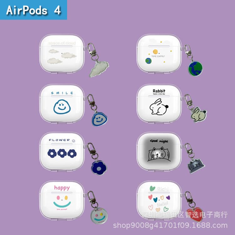 Transparent Soft Case for AirPods 4, Compatible with Apple Pro 3 Wireless Bluetooth Protective Cover, 2nd Gen Cute Pendant