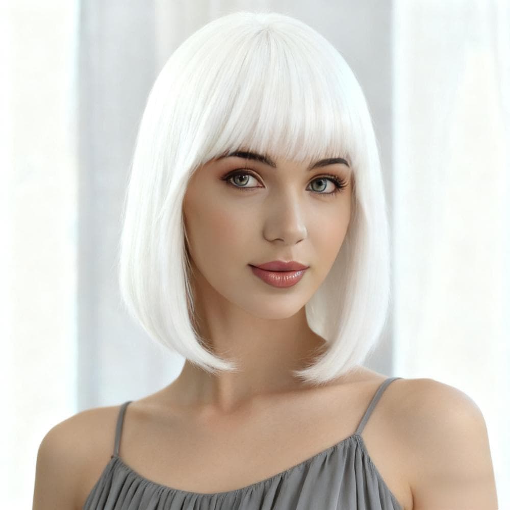 Cross-Border New Product Wig for Women with Air Bangs, Bobo Style Short Straight Hair, Face-Shaping Realistic Synthetic Fiber Wig Set, One-Piece Dropshipping