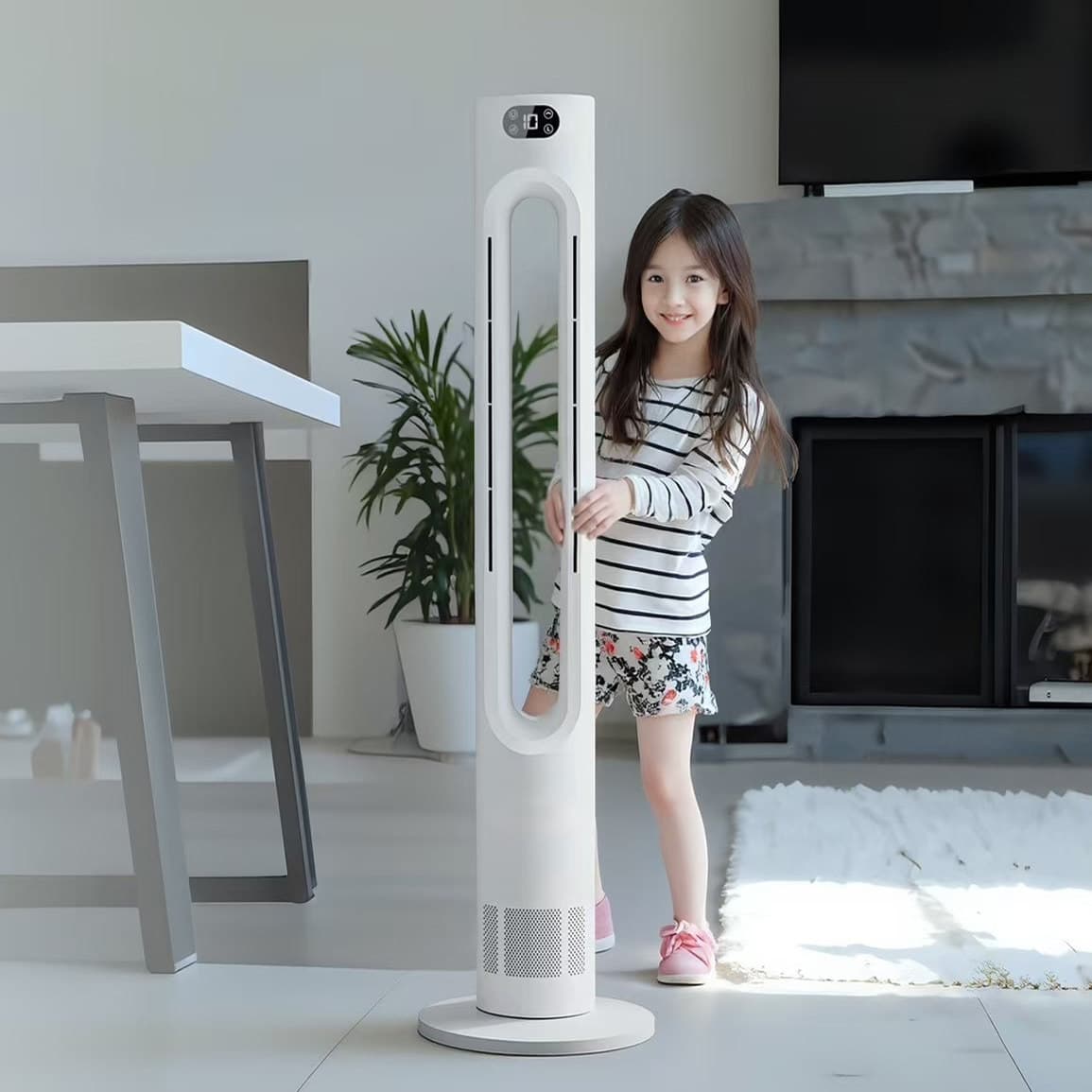 Geku Cooling and Heating Tower Fan, Bladeless Electric Fan, Ultra-Quiet Vertical Air Circulation Floor Fan, Air Conditioner Tower Fan