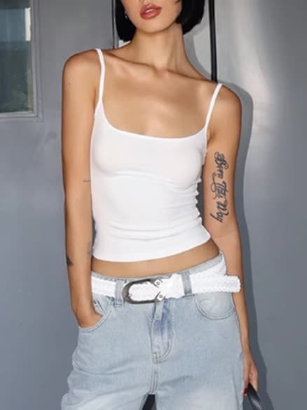 In Stock European & American Sexy Soft Skin-Tight Stretchy Camisole Vest Sports Slim Fit Short Top