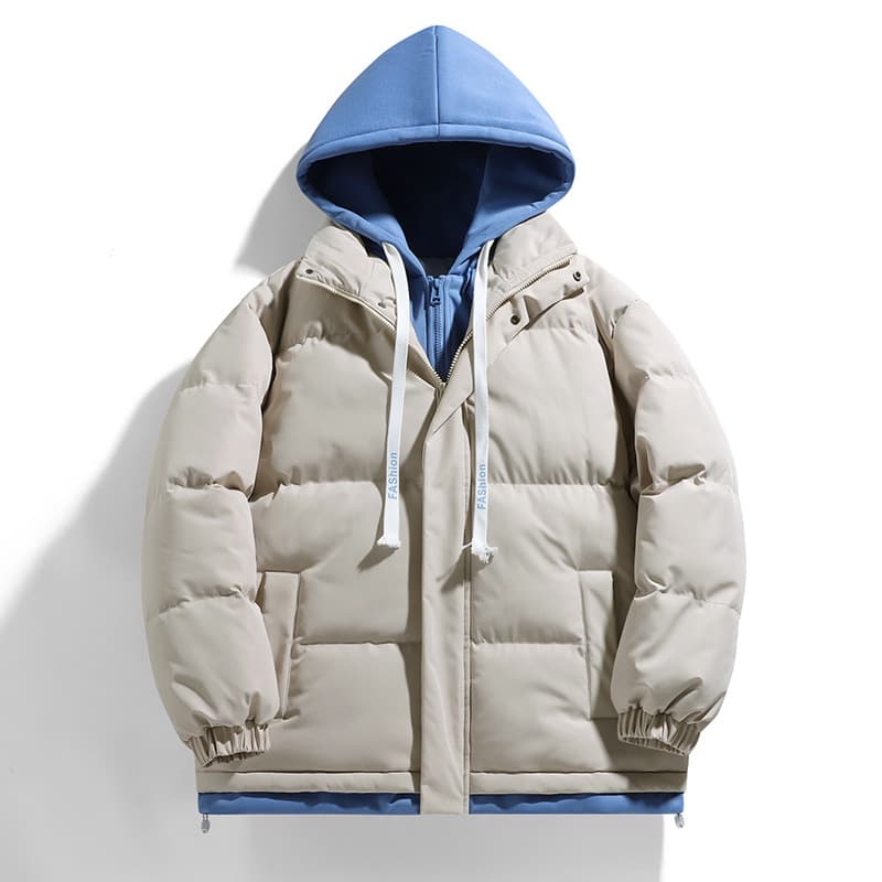 Men's Winter Thickened Warm Cotton-Padded Hooded Jacket Two-Piece Illusion Casual Versatile Down Puffer Jacket Loose Fit