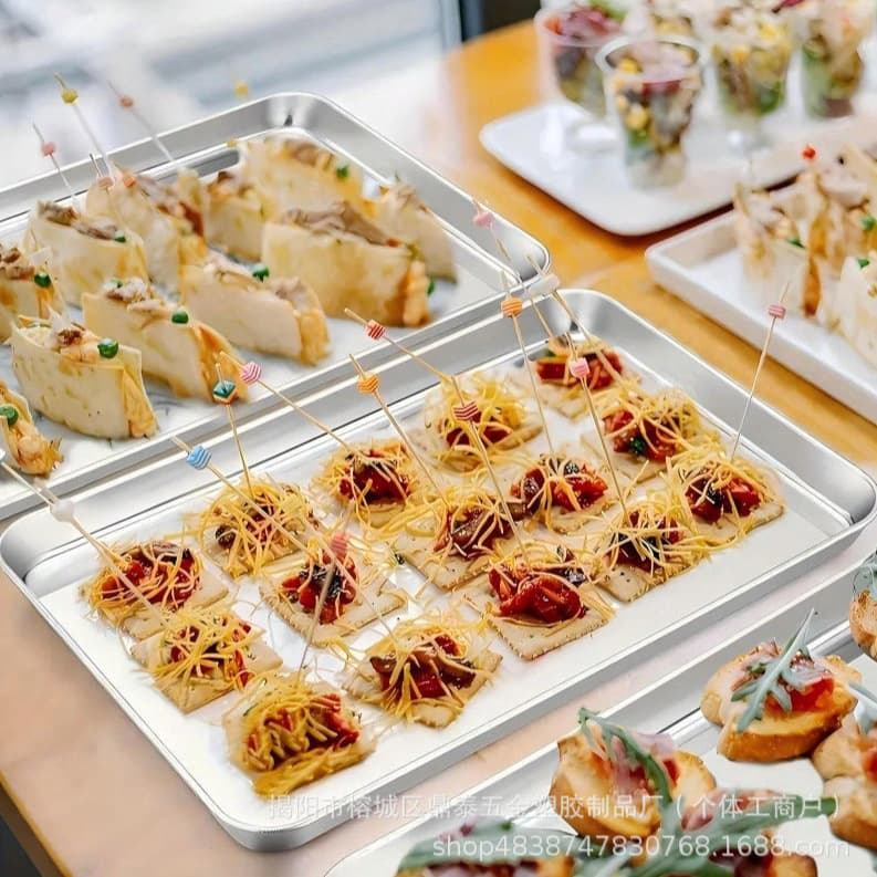 Cross-border Amazon 304 stainless steel grilling mesh thickened baking pan square plate preparation plate drain rack oil drain tray grilled fish