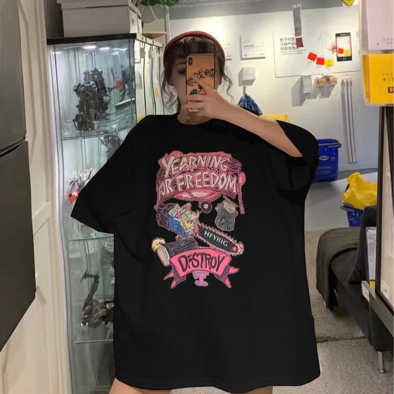 Plus-Size Summer Outfit for Chubby Women 100-150kg Student Loose Quirky Short-Sleeve T-Shirt Women's Top Ins Trend