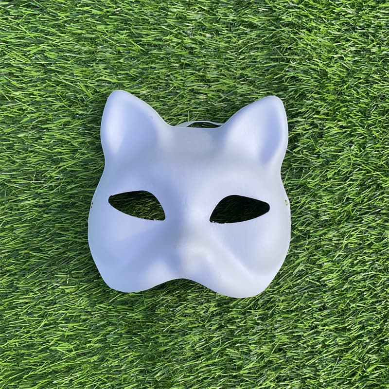 In Stock Hand-Painted DIY Cat Face Mask Fox Half Face Mask for Men and Women Paper Pulp Gourd Ladle Peking Opera Facial Makeup