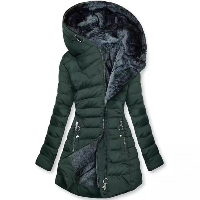 European and American Amazon Winter Fur Collar Zipper Long Sleeve Slim Warm Hooded Coat Overcoat Cotton Jacket Women's MG502