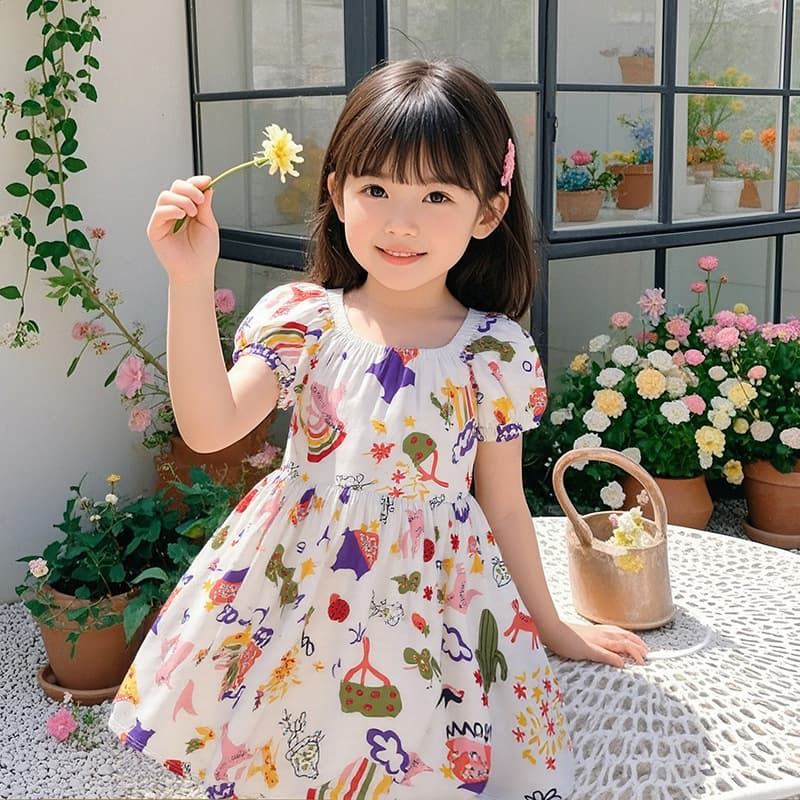 Girls Summer Dress, Elegant Princess Dress for Middle and Big Kids, Soft Cotton and Viscose Breathable Fabric