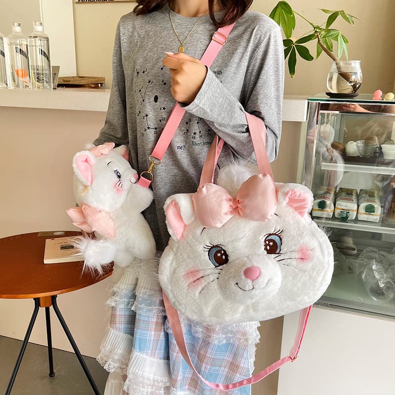 Cartoon Marie Cat Big Face Plush Backpack, Plush Toy Bag, Girl's Heart Handbag Crossbody Bag, Student Backpack