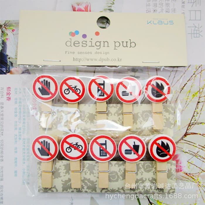 Prohibition sign clip flower shop card holder kindergarten decoration hanging photo wall storage small wood wood art