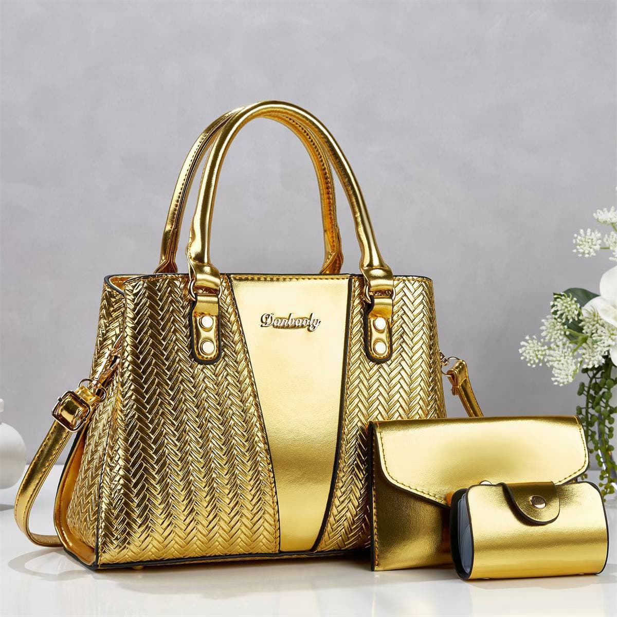 Handbags Women's Tote Bag Woven Texture Shoulder Crossbody Bag 3-Piece Set Cross-Border Bags Women's Bag