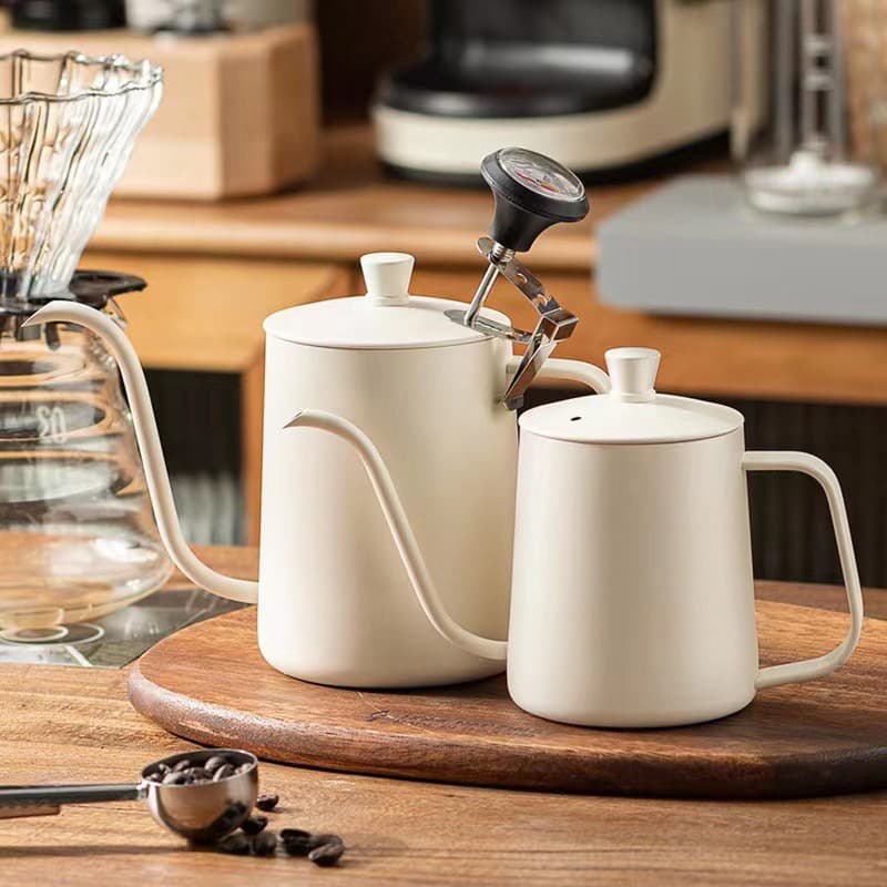 304 Stainless Steel Coffee Pour-Over Kettle, Thickened with Lid, Household Long Spout Narrow Mouth Teapot with Drip Handles, Coffee Equipment