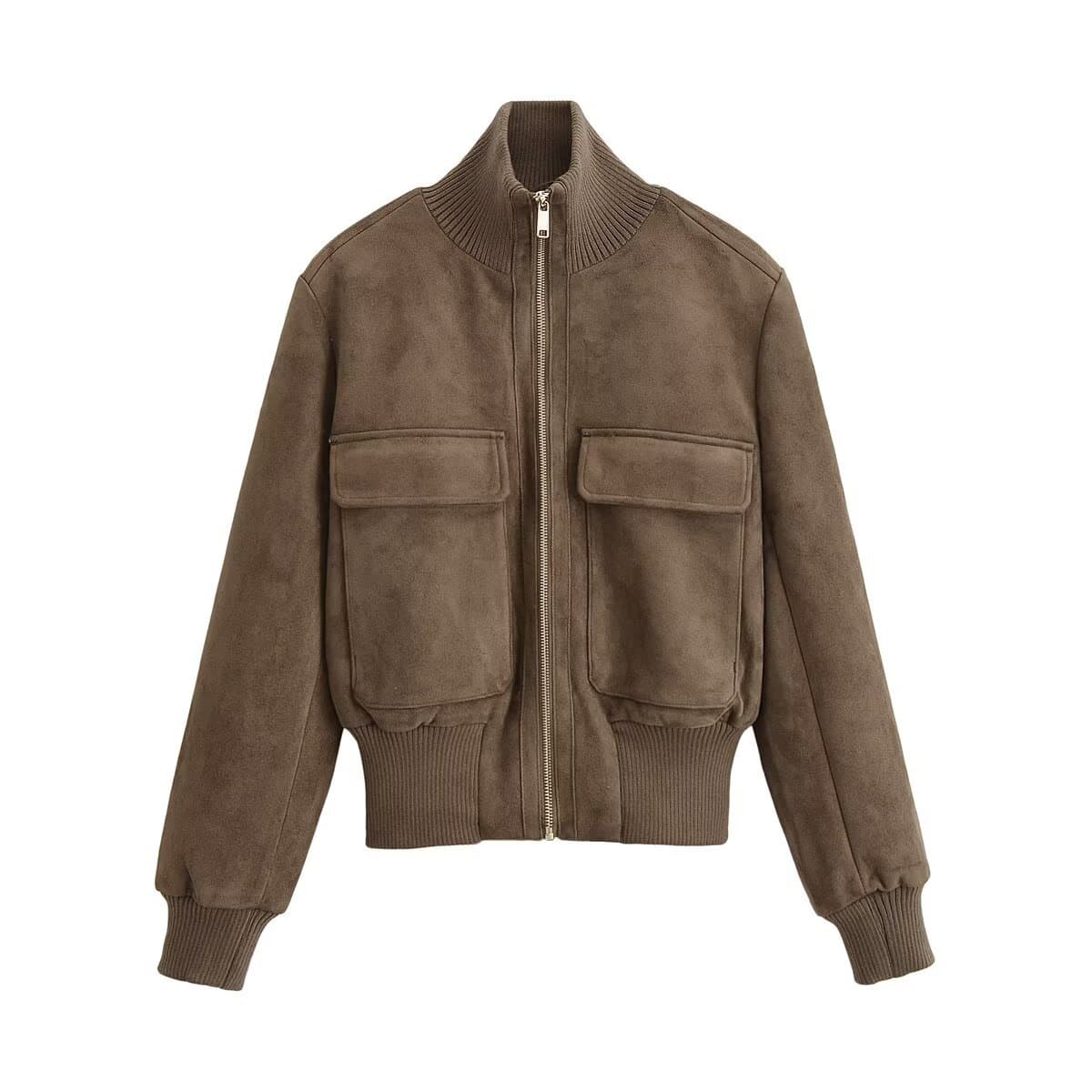PB&ZA Cross-border Trade 2026 Spring New Women's Simple Stand-collar Long-sleeve Bomber Jacket Coat 8372062