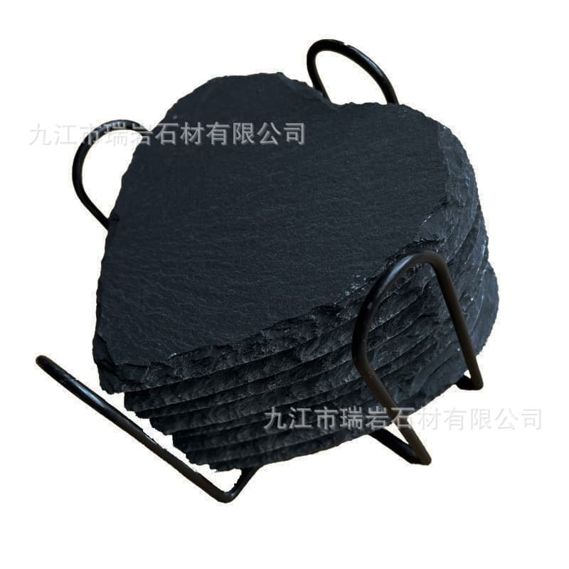 Wholesale Natural Rock Coasters Japanese Style Round Slate Coasters Heat Insulation Mats Bar Whiskey Slate Coaster Set