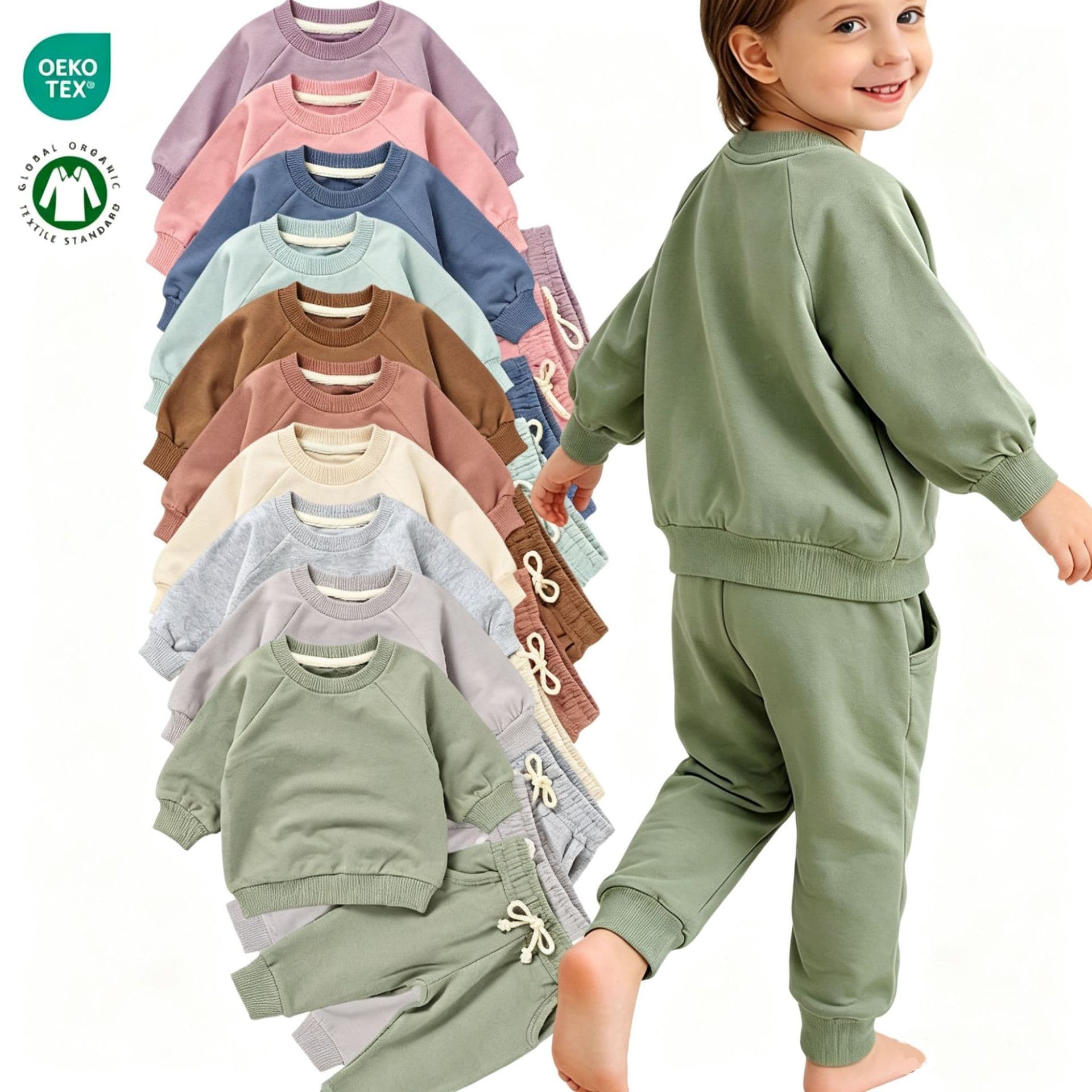 Baby and Toddler Sweatshirt and Sweatpants Set, Boys and Girls Versatile Solid Color Pullover and Pants, Two-Piece Set for Home and Outings, Organic Cotton