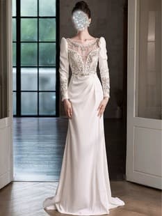 2025 New V-Neck Long Sleeve Light Wedding Dress White Slim Fit Mermaid Gown for Registration Elegant Women