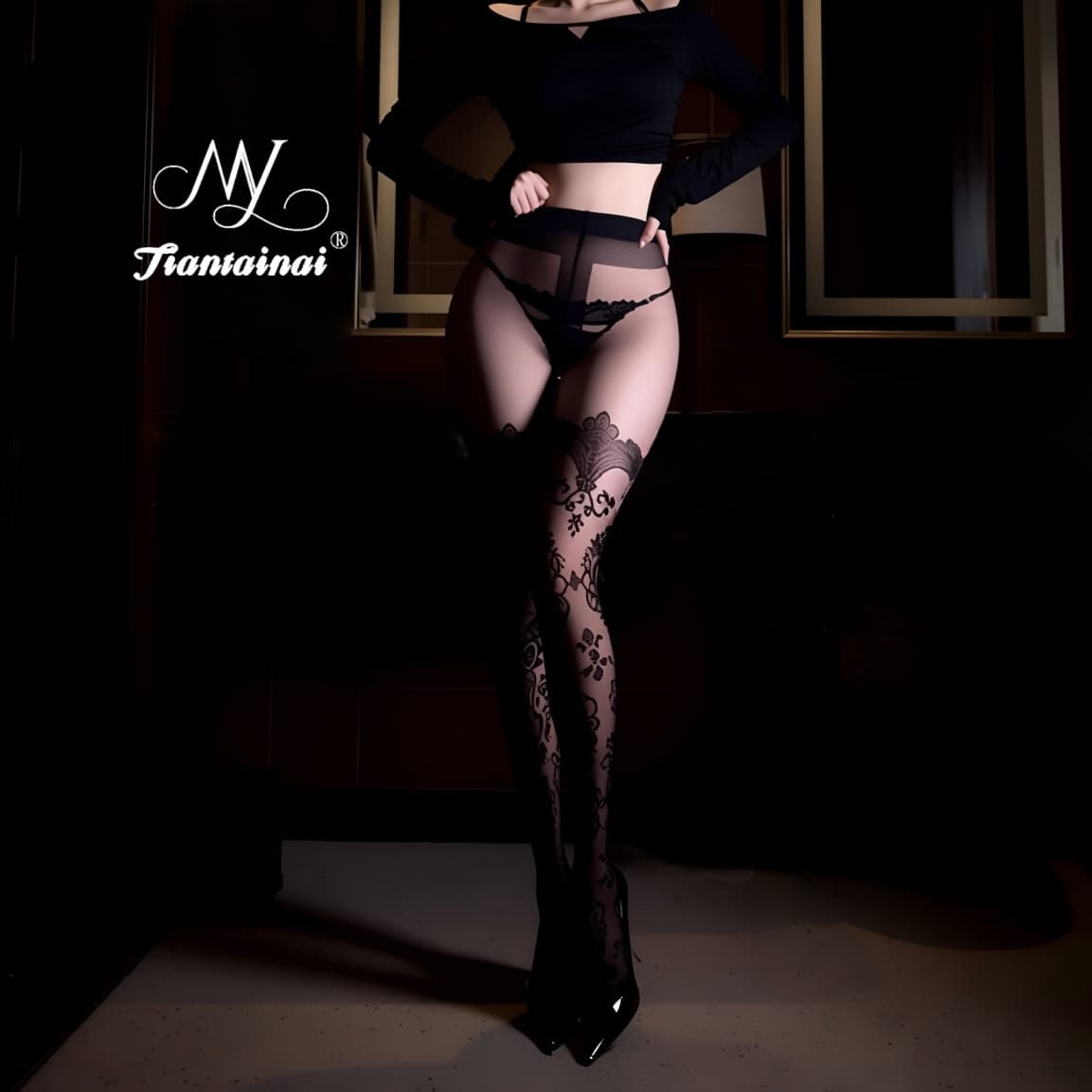 Sexy stockings "Baroque" hollow floral elegant jacquard thin stockings feminine pattern pantyhose for women