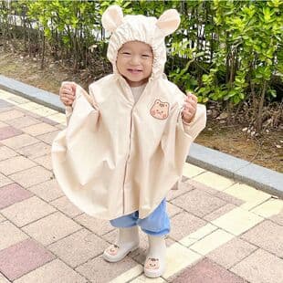 Children's Raincoat Poncho Bear Cartoon Baby Rain Poncho for Boys and Girls Kindergarten Rainwear Exported to Korea