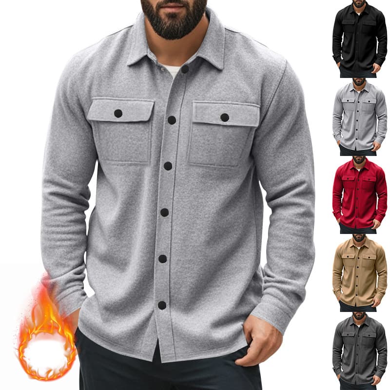 Amazon Cross-Border American Casual Men's Fleece-Lined Lapel Multi-Pocket Single-Breasted Solid Casual Jacket Coat