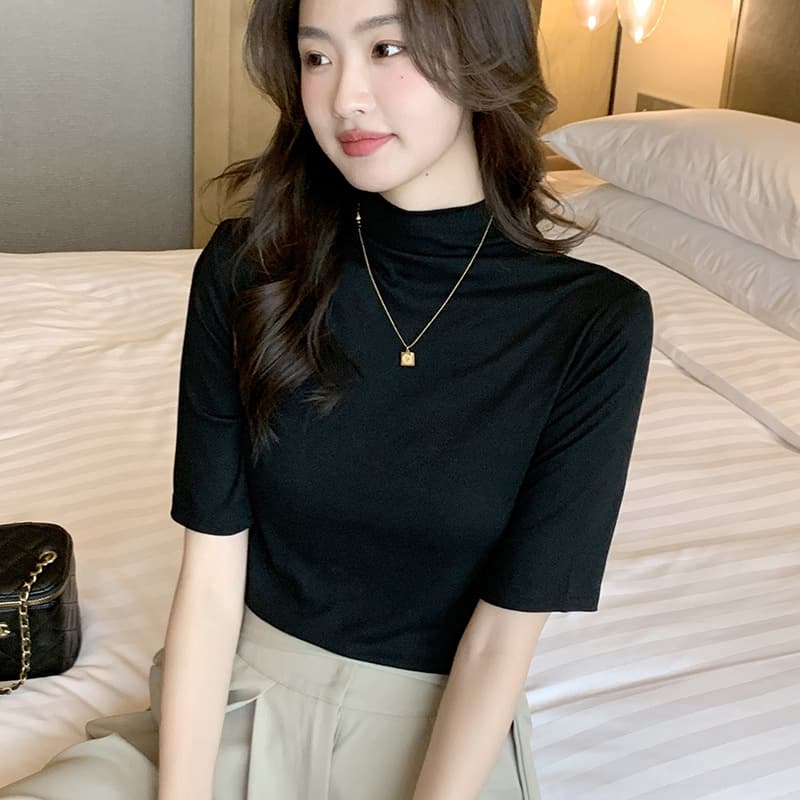 Special Price Women's Wholesale Half High Neck Mid-Sleeve T-Shirt Base Layer Inner Wear 2025 New Spring Autumn Five-Sleeve Top