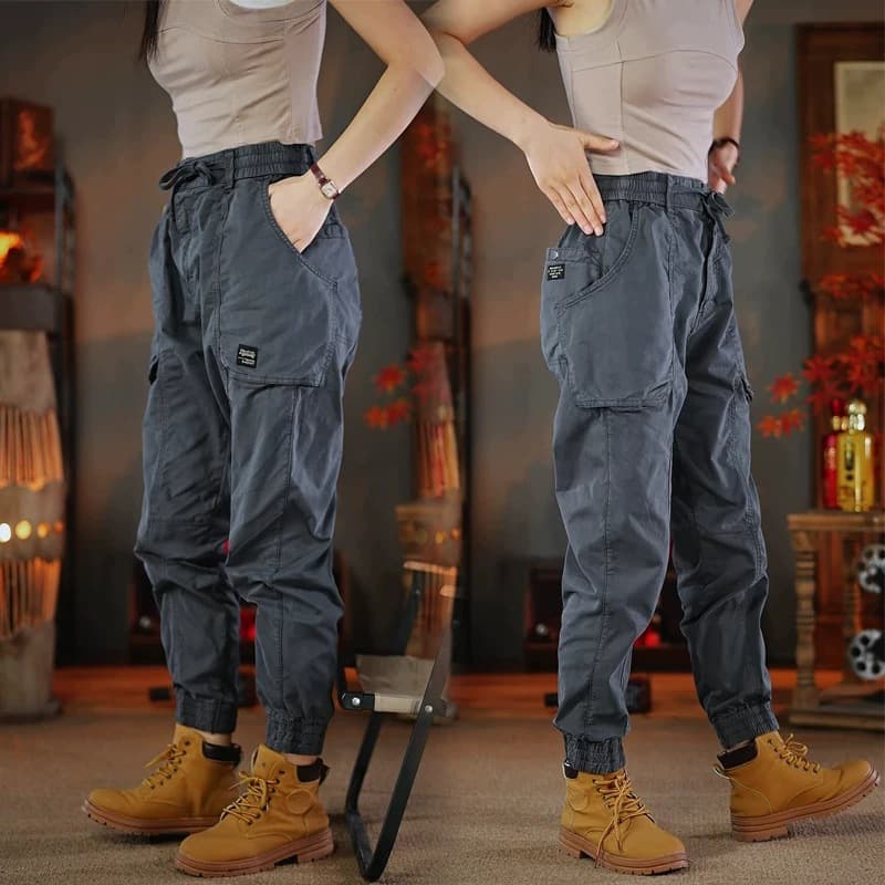Fall/Winter American Trendy Cargo Pants for Men, Stretch Casual Sports Pants, Versatile Tapered Leg Pants, Elastic Waist Loose Long Pants