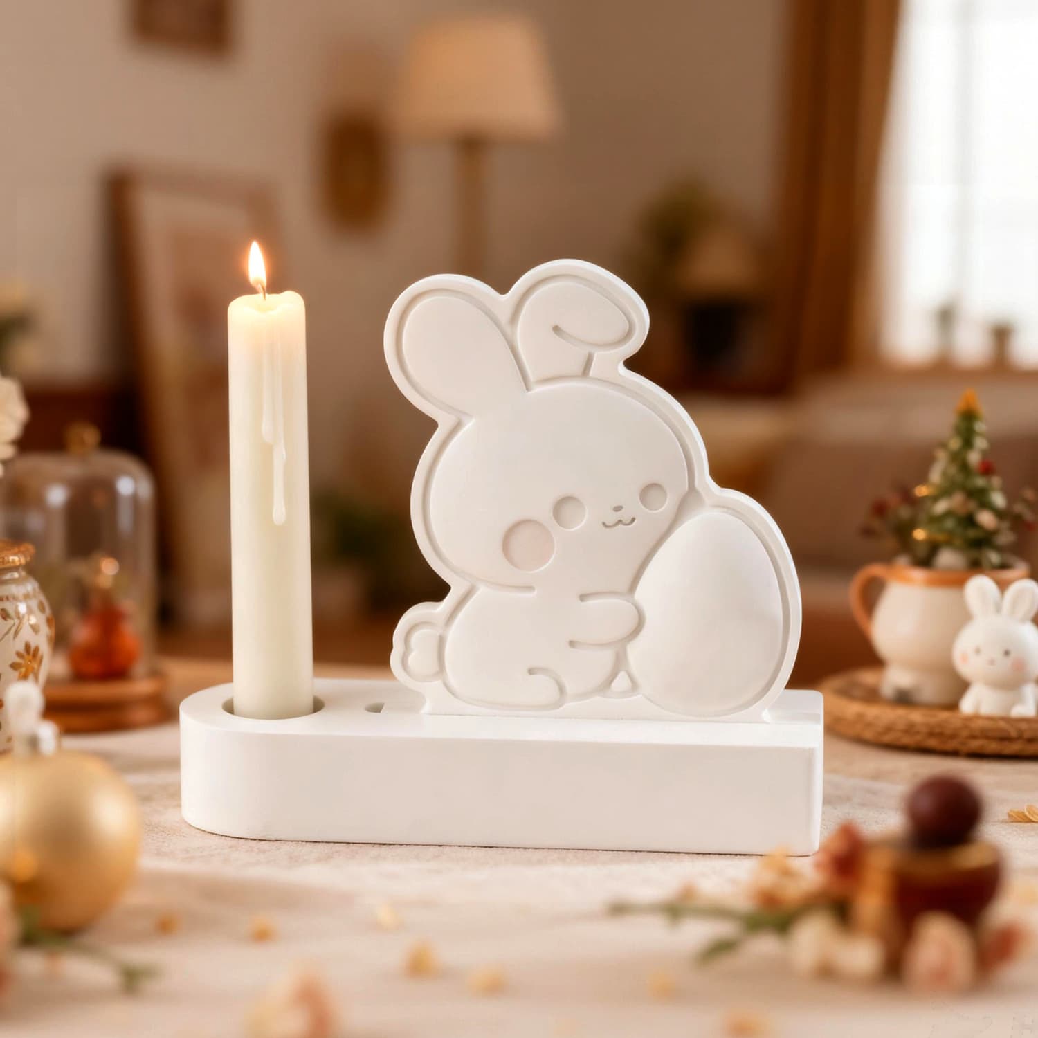 Cornucopia DIY Easter Bunny Insert Plate Resin Candle Mold Rabbit Ornament Plaster Silicone Mold