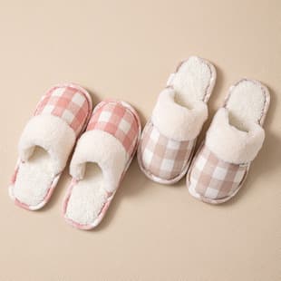 New Plaid Plush Cotton Slippers for Women, Autumn and Winter Cold-Proof Indoor Home Anti-Slip Soft Sole Warm Couple Cotton Shoes for Men