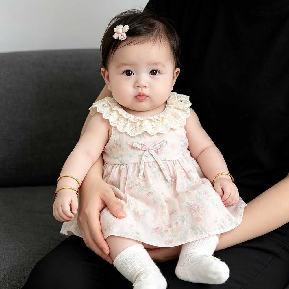 Baby Summer Thin Romper with Skirt for Small Babies, 1-Year-Old Birthday Princess Dress