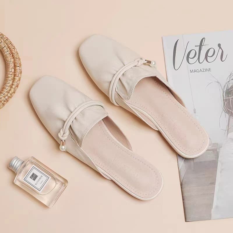 2024 Genuine Soft Leather Mules for Women Summer French Backless Slip-On Shoes Indoor Casual Comfort