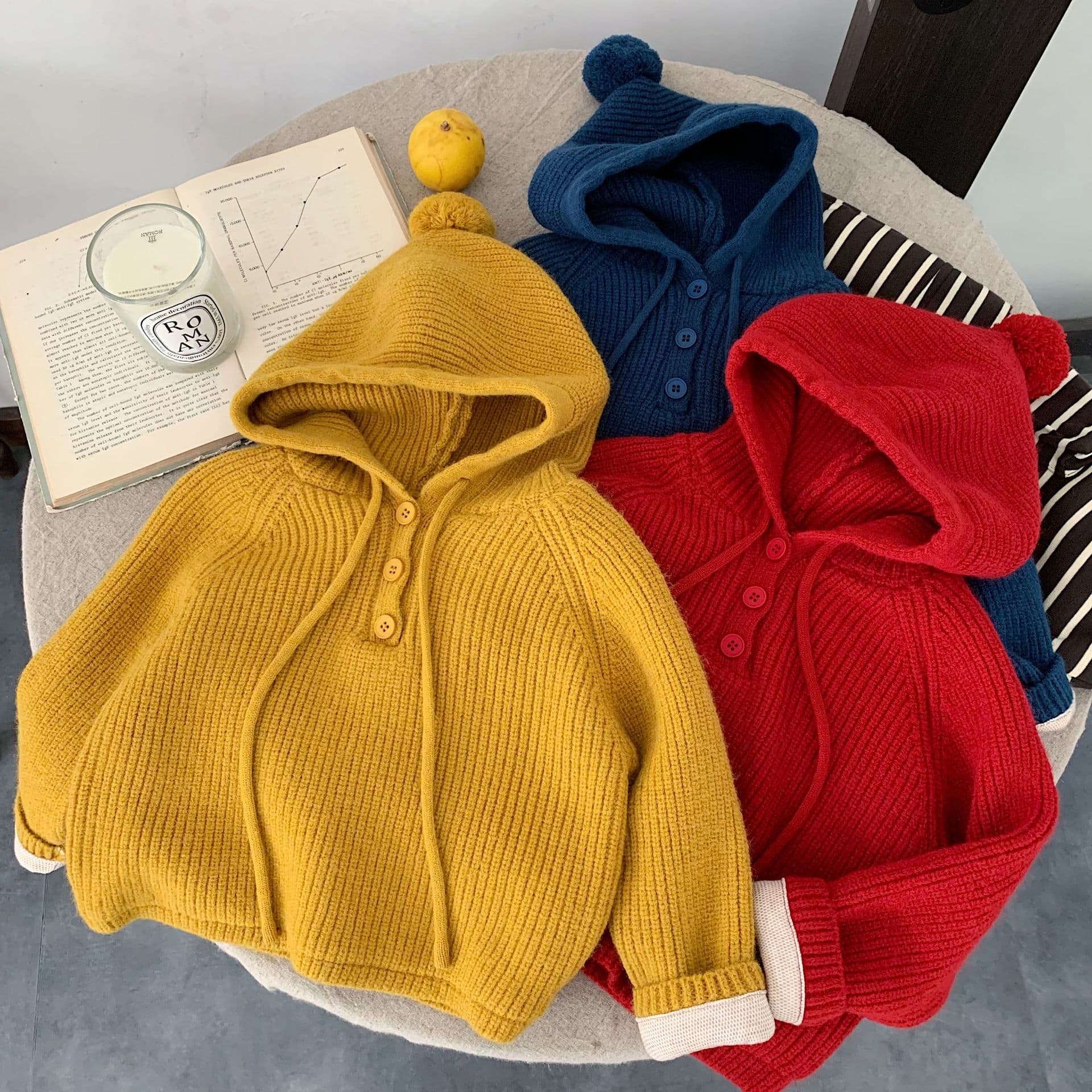 Children's Thickened Sweater 2025 Winter New Collection Small/Medium Kids Hooded Boys' Fashionable Korean Version Girls' Knit Top