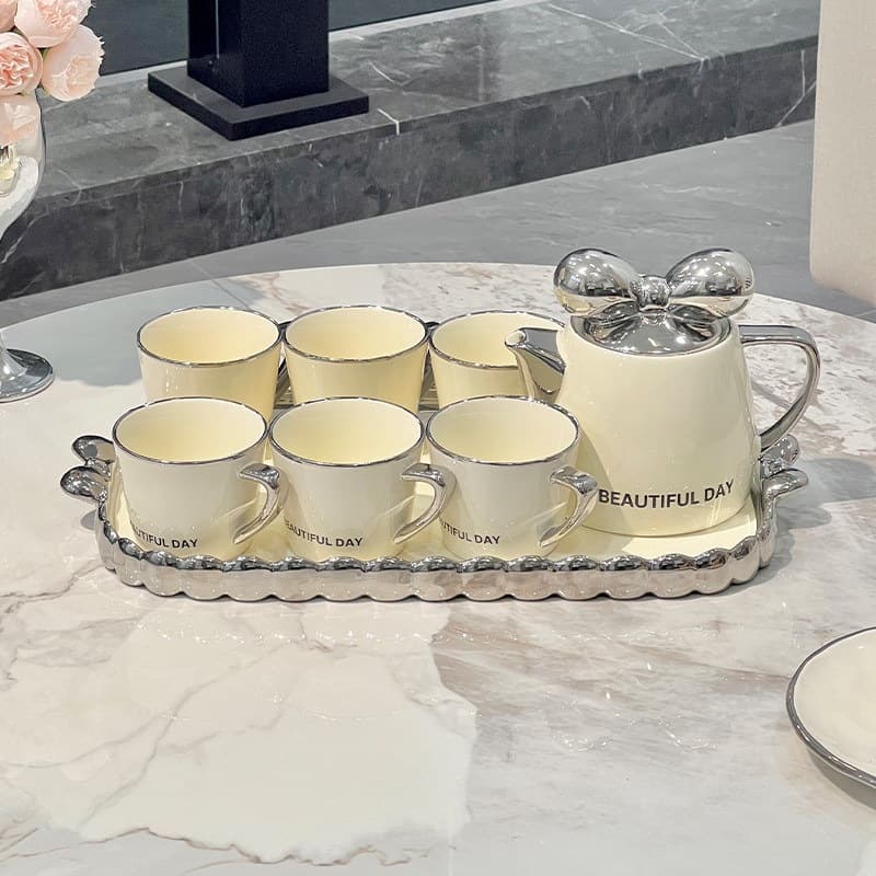 Cream-style ceramic water cup household set teacup tea set teapot light luxury living room newlywed housewarming birthday gift