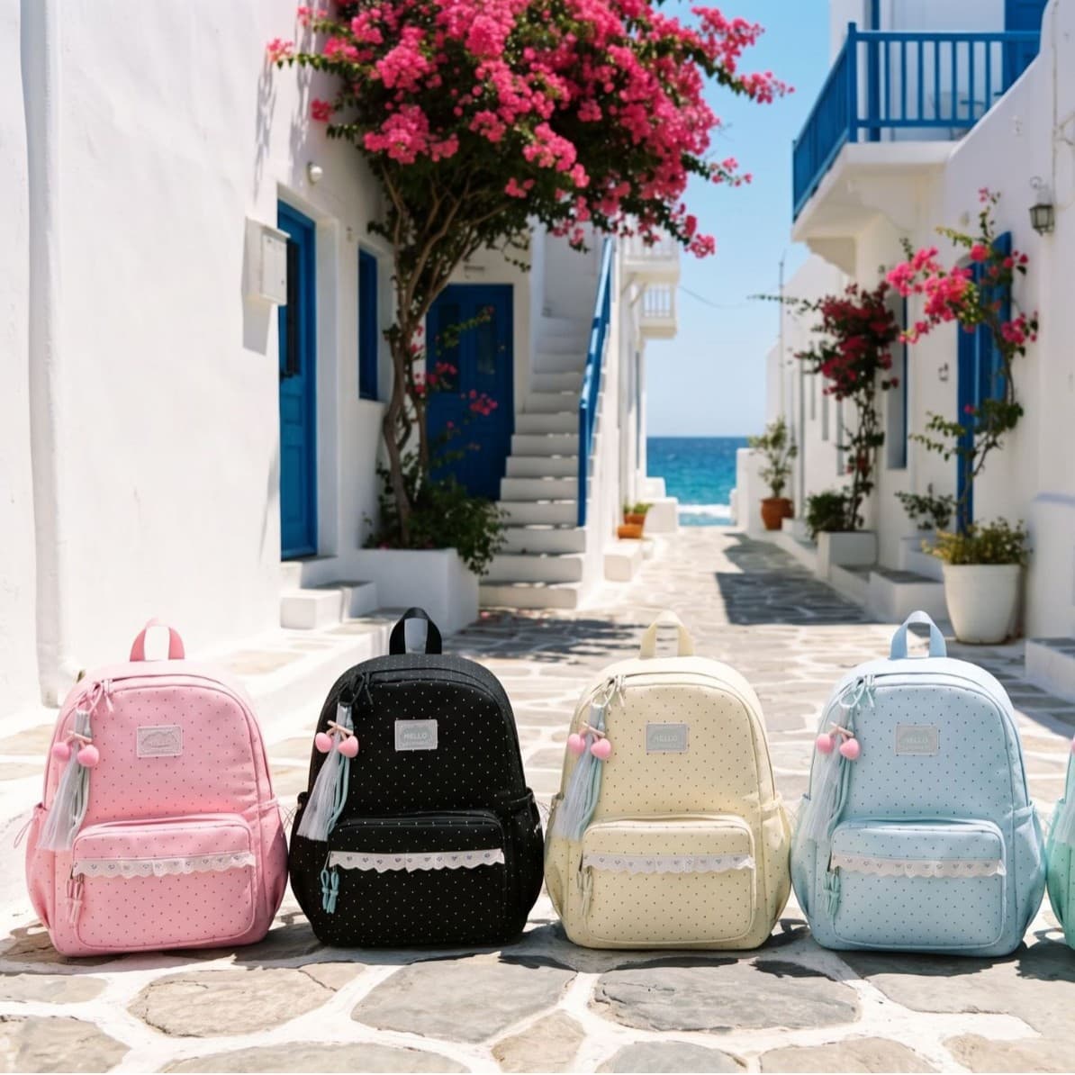 Polka dot lace children's backpack, fresh macaron color, small school bag for boys and girls, lightweight travel kindergarten backpack