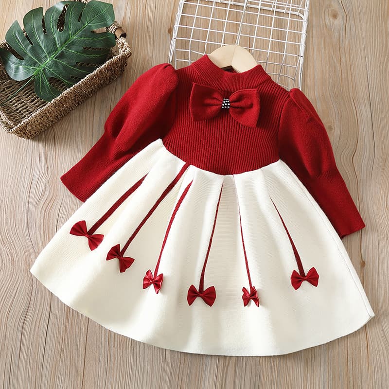 Girls' Knit Dress Children's Wear Knitted 2022 Autumn/Winter New Bow-tie Chanel-style Sweet Princess Dress