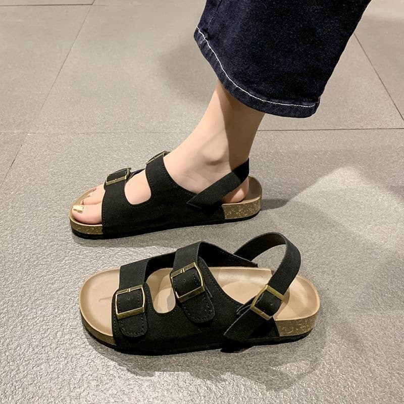 Vintage Birkenstock Sandals for Women 2024 New Summer Double Buckle Flat Birkenstock One-Strap Large Size Sandals for Women, Trendy Outdoor Wear
