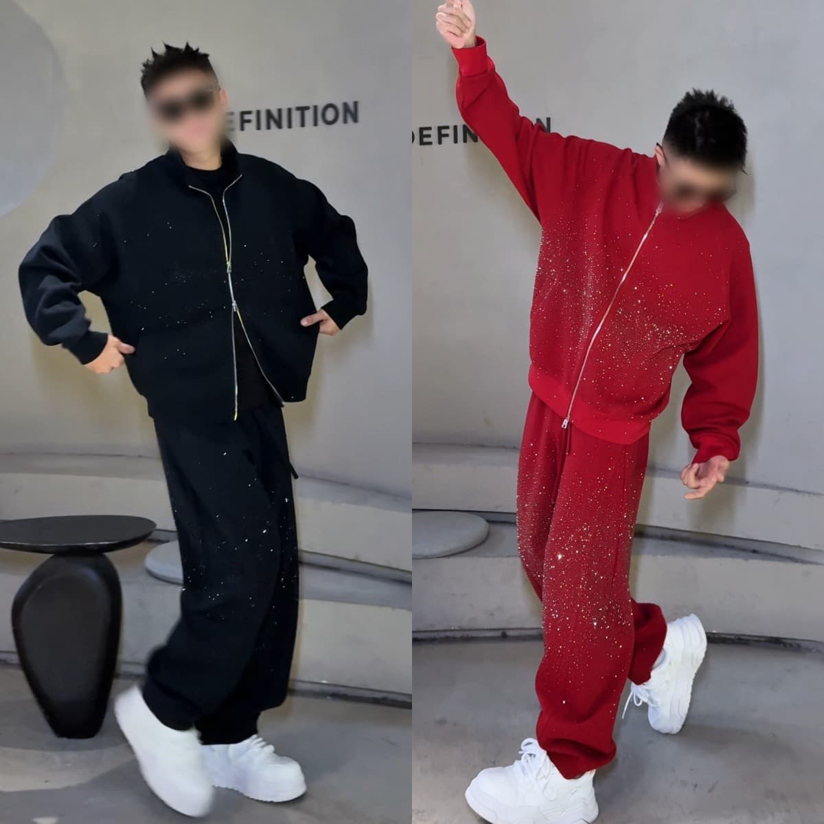 Spring new fashion men's trend versatile full hot diamond starry sky sports suit jacket light scimitar sweatpants air layer