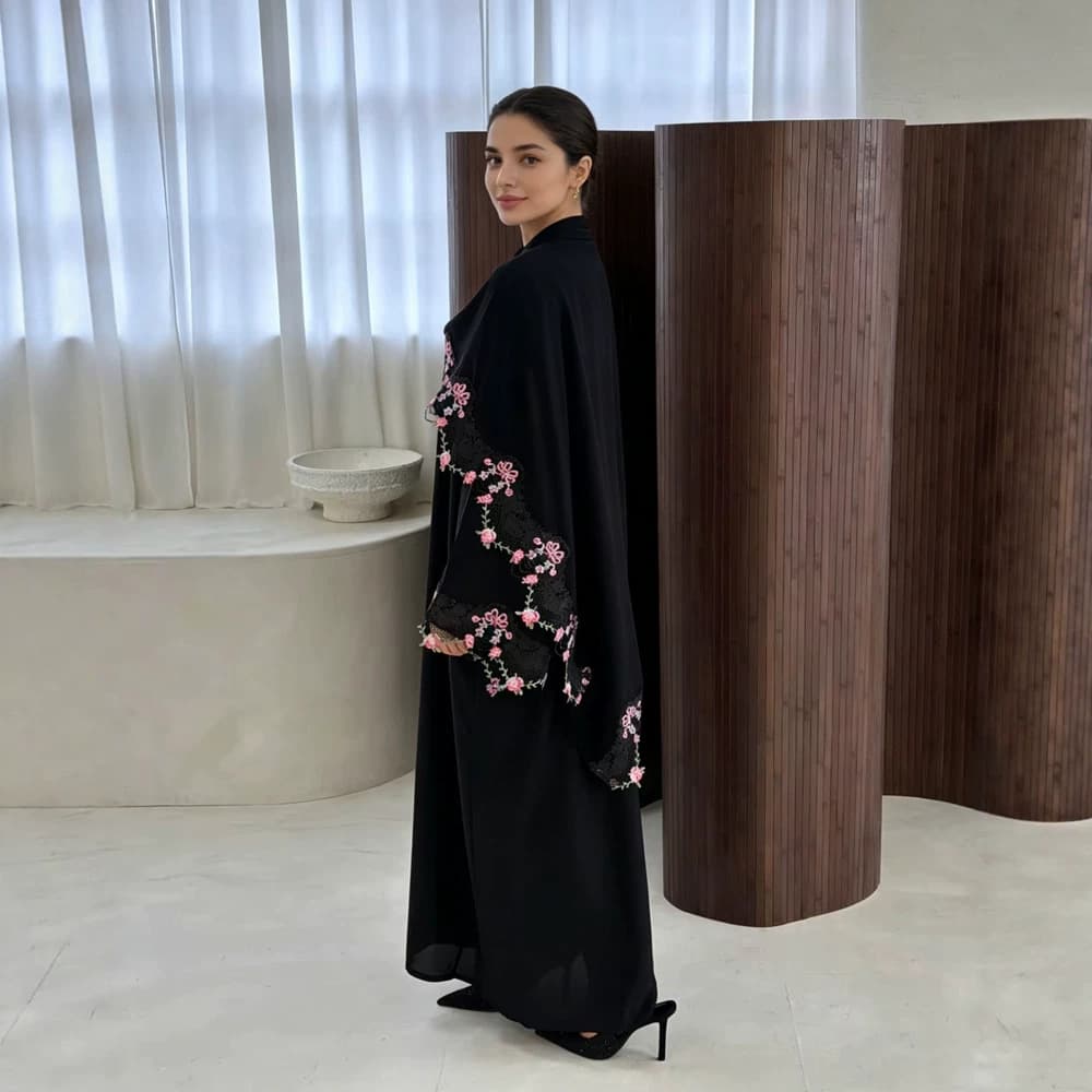 F505 Women's Foreign Trade Clothing Cross-border Rhinestone and Pearl Cardigan Long Dress Fashionable Loose Long Dress In Stock, Nida Fabric
