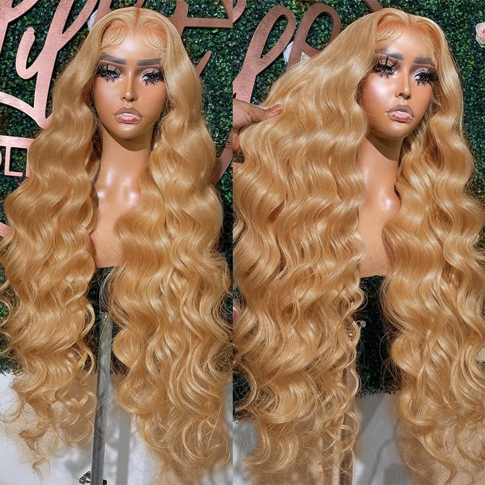 Honey Gold Wig Transparent Lace Front Wig Blonde Wavy No Glue Light Brown Lace