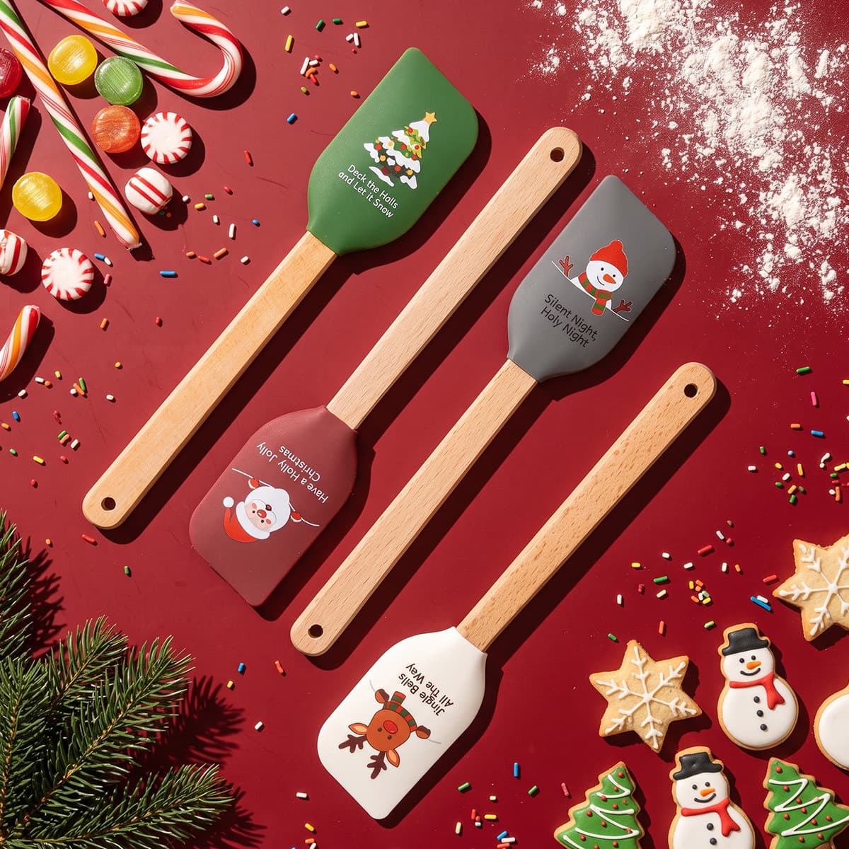 Silicone Christmas spatula beech wood handle baking scraper cake cream spatula kitchen household non-stick holiday kitchenware