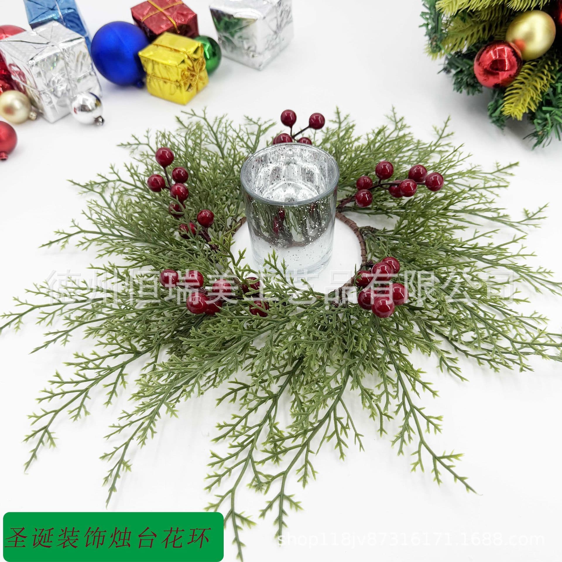 Amazon Hot Seller Christmas Holiday Decoration Handmade Christmas Wreath, Festive Door Hanging Candle Holder Wreath