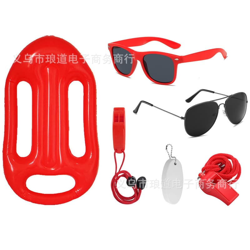 Summer Beach Party Lifeguard Costume Inflatable Float Board Buoy Whistle Sunglasses Set Kids Surfing Decoration