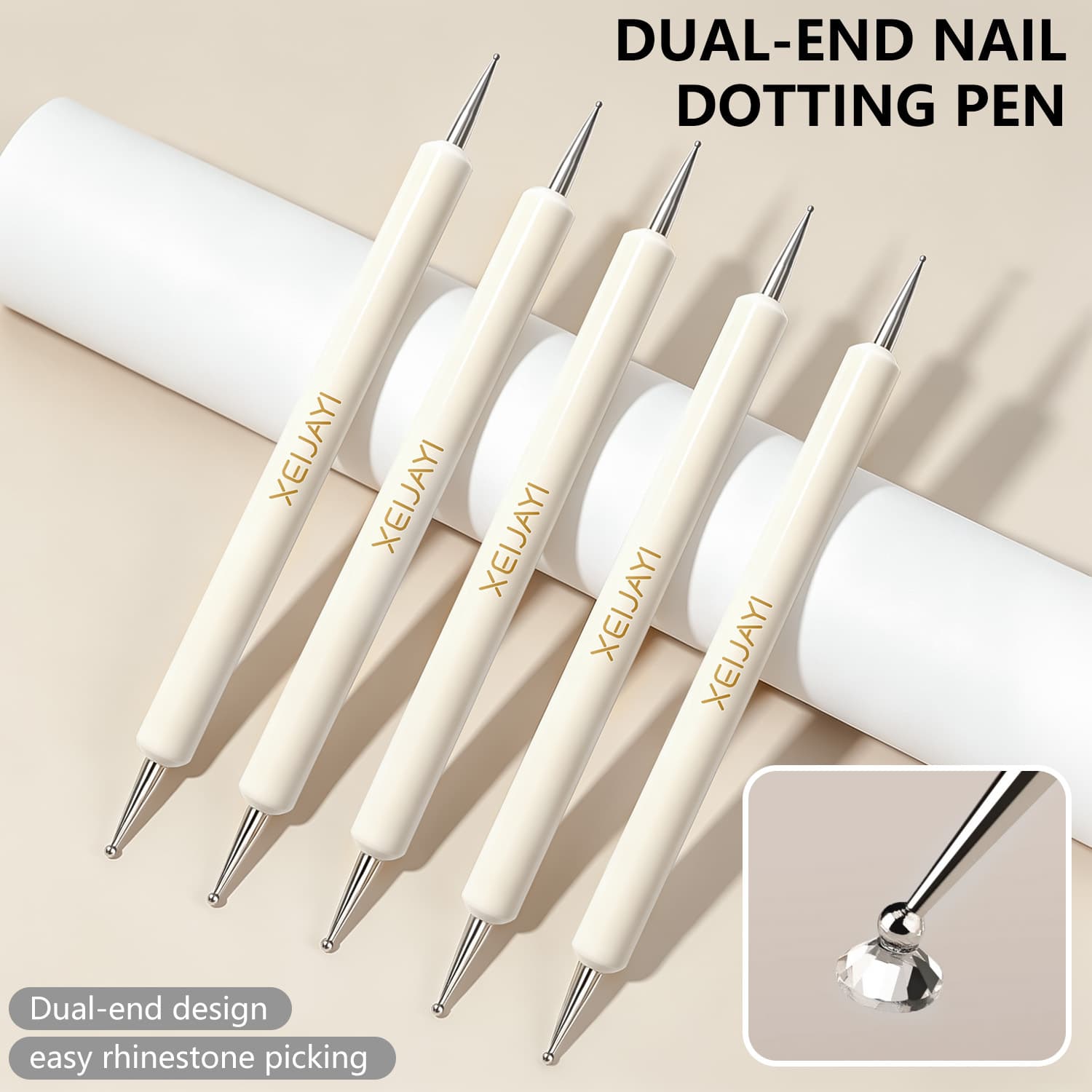 Nail Dotting Pen, Nail Art Tool, Dual-Ended Rhinestone Setter, Dotting Pen, Polka Dot Pen, Outlining & Rhinestone Picking Pen, Gel Nail Art Brush
