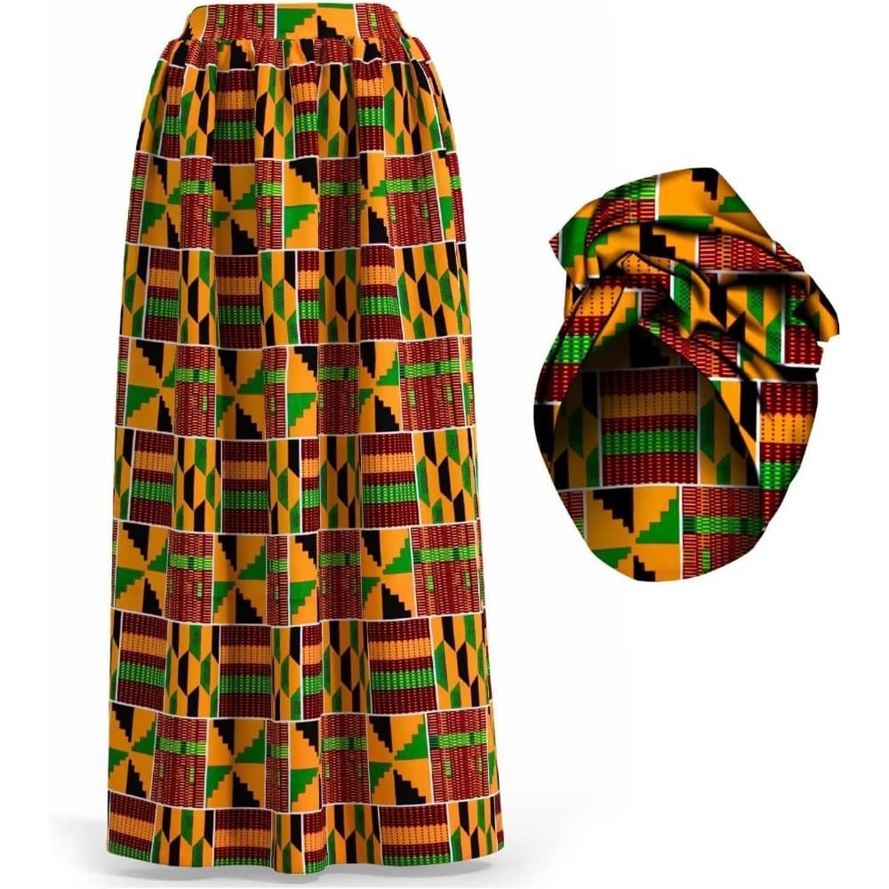 Cross-border new product women's African ethnic Ankara skirt and headscarf print multi-color big celebration Amazon