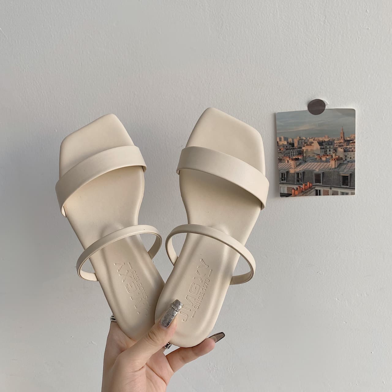 Women's New Summer Korean Square Toe Peep-Toe Flat Sandals, Casual Outdoor Slippers