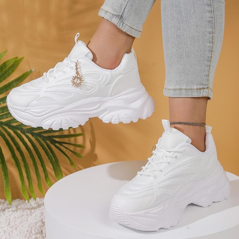 2025 New Fashion Women's Chunky Sneakers Versatile Breathable Solid Color Casual Outdoor Low-Top Running Travel Shoes