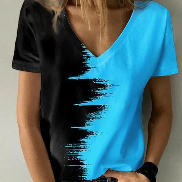 Temu Y2 Women's T-Shirt Green Blue Pink Print Short Sleeve Casual Weekend Basic V-Neck Abstract 3D Print Design