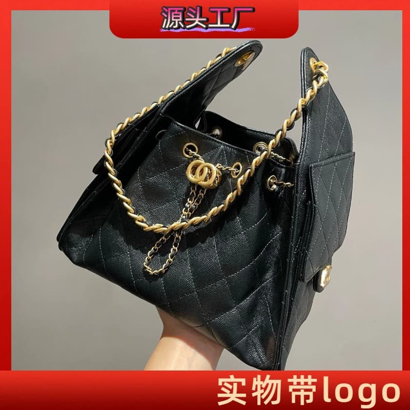 Small Fragrance 25bag Drawstring Underarm Bucket Bag Genuine Leather Hippie Hobo Diamond Quilted Chain Shoulder Bag