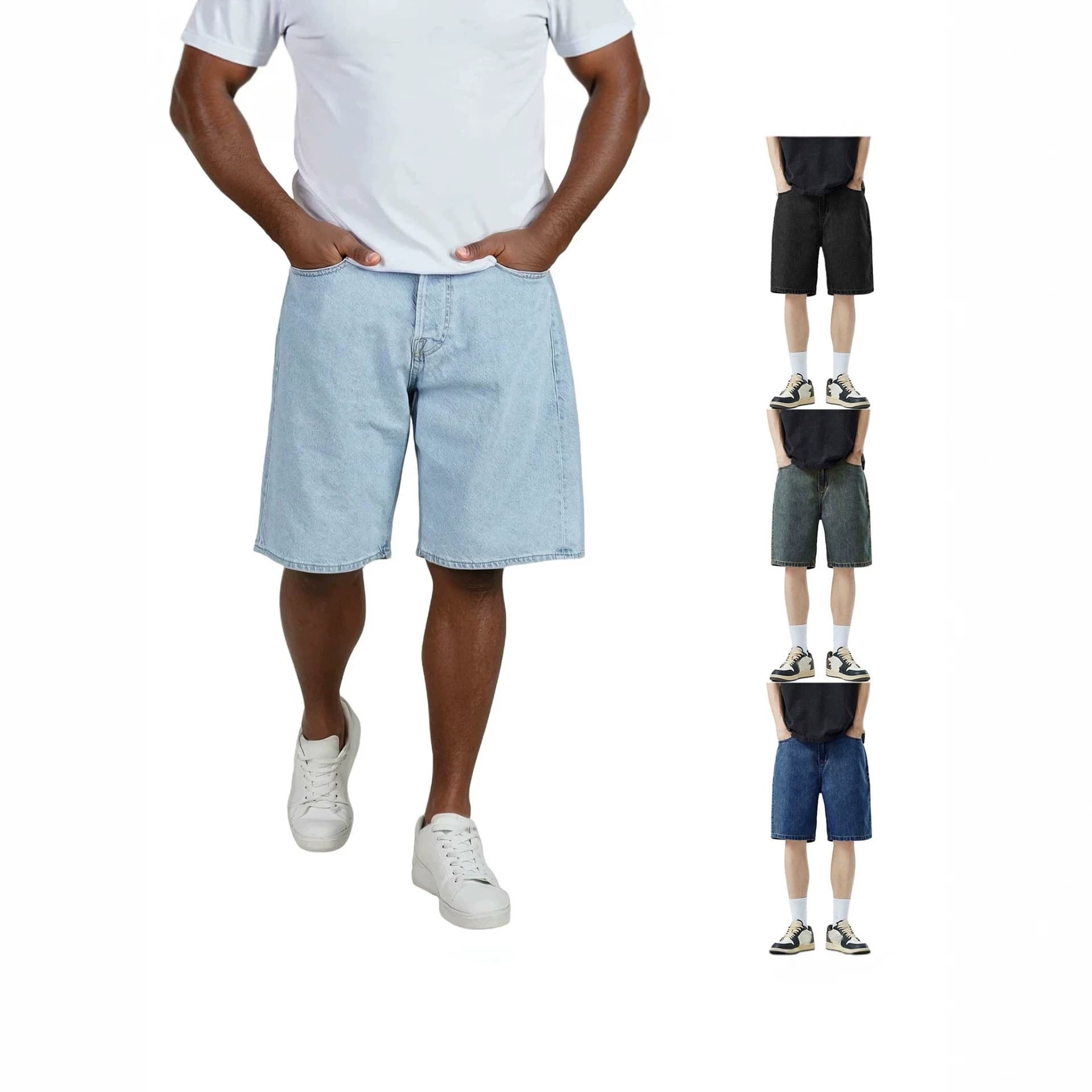 Summer thin light blue denim shorts for men 2026 straight loose and versatile American handsome five-point pants trend