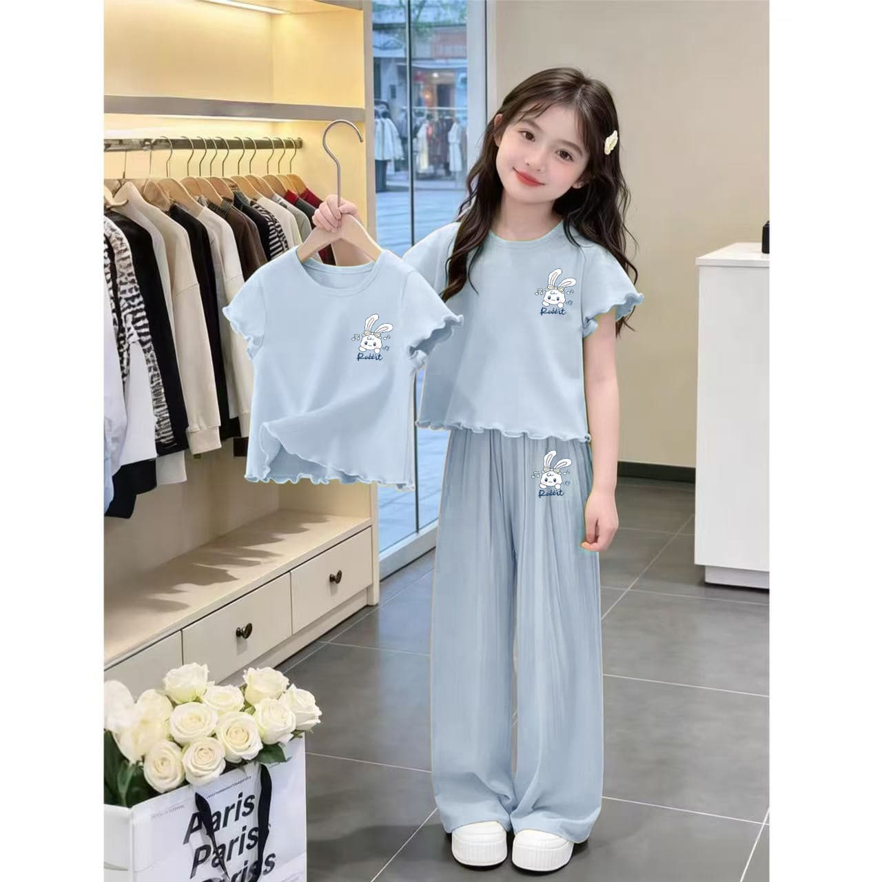 Super Cute Girls Summer Set 2026 New Summer Outfit Ruffle Top Children's Clothes Pants Kids Wide-Leg Pants